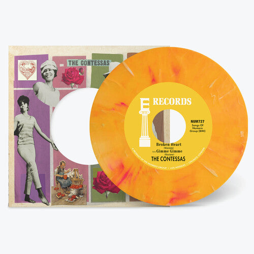 The Contessas: Broken Heart B/w Gimme Gimme - Peach/white Marble - 7-INCH SINGLE