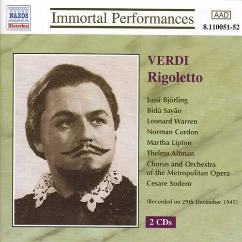 Verdi: Verdi: Rigoletto (Bjorling Sayao Warren) (1945) - COMPACT DISCS
