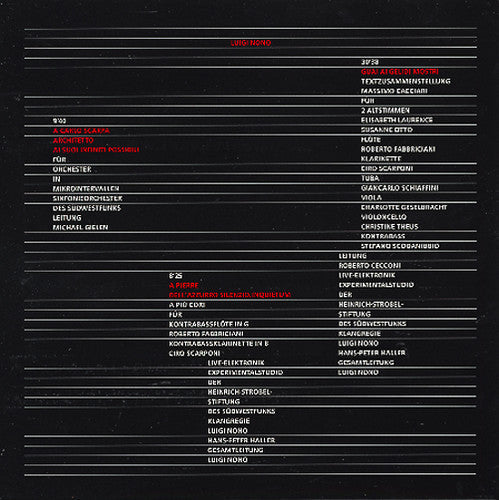 Luigi Nono: Carlo Scarpa - VINYL LP